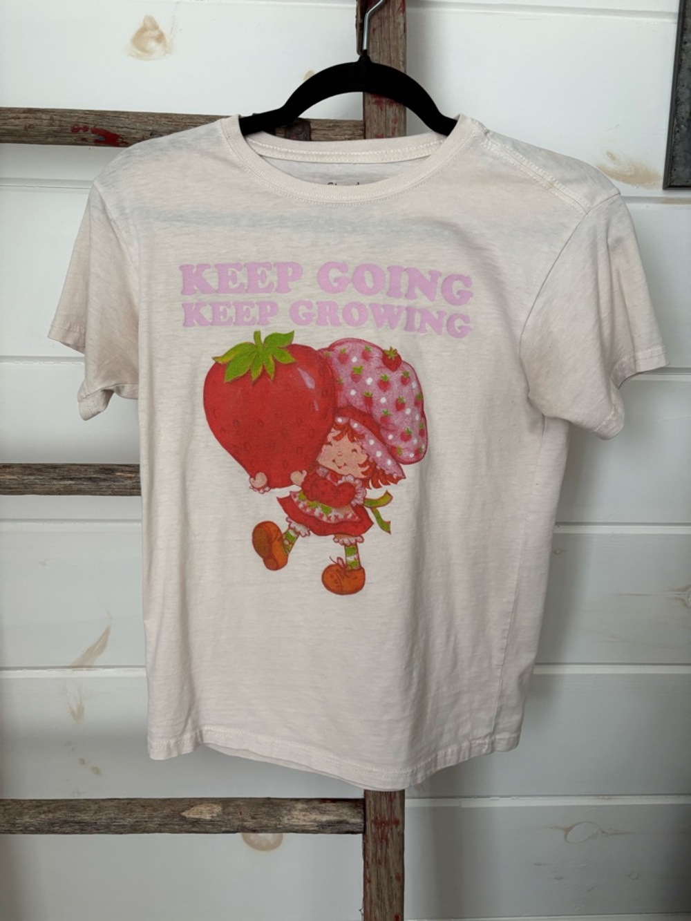 Women’s Cream Strawberry Short Sleeve Tee with Positive Slogan